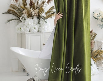 Waterproof linen shower curtain panel, bath curtain, long shower drape with waterproof liner, linen douche curtain, custom bathtub curtain