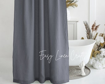 Linen shower curtain with liner, waterproof shower drape, long douche curtain, wide bathtub curtain, custom clawfoot tub curtain