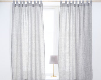 Tab Top Linen Curtains - Set of 2 Panels Semi Sheer Drapes - Extra Long Linen Panels - Stonewashed Linen Drapes with Tabs - Window Treatment