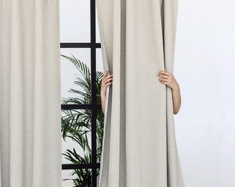 Blackout Linen Curtain Panel - Long Bedroom Curtain with Lining - Darkening Wide Window Treatment - Lined Curtain - Blackout Drape - 1 Panel