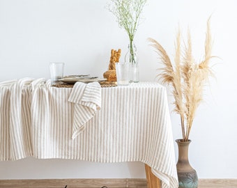 Grande nappe en lin multicolore - Housse de table à manger douce et lavée aux dimensions personnalisées - Décoration de table
