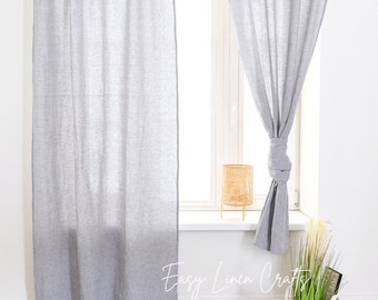 Stonewashed Linen Back Tab Curtain Panels - Set of 2 Natural Semi Sheer Linen Drapes - Luxurious Window Curtains - Large Custom Curtains