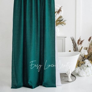 Linen Shower Curtain, Extra Long Curtain with Back Tabs, Custom Bath Curtain, Waterproof Linen Curtain Drape, Luxury Fabric Bathroom Curtain