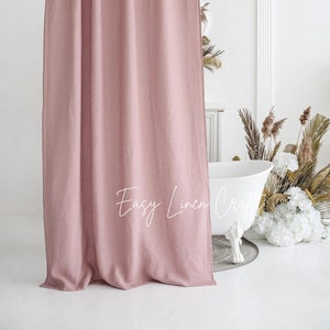 Linen Shower Curtain with Liner, Natural Linen Bath Curtain with Back Tabs, Luxury Linen Bathroom Curtain, Waterproof Custom Shower Curtain
