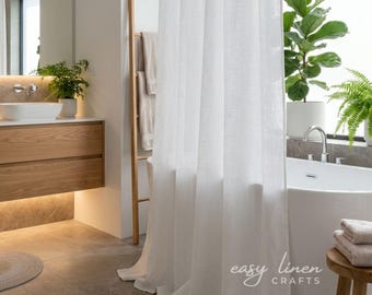 Linen Shower Curtain With Liner, Back Tabs Bath Curtain, Linen Curtain For Shower, Custom Bathtub Curtain, Linen Fabric Shower Curtain