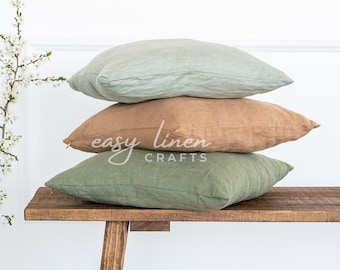 Linen Pillow Covers with Zipper, Set of 2 Stonewashed Linen Pillowcases, Linen Cushion Covers with Zipper, Sofa Cushion Slip Covers