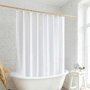 Fabric Shower Curtain Liner, White Waterproof Bathtub Drape with Buttonholes, Polyester Curtain, Custom Sizes Available