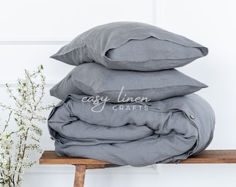 Linen Bedding Set - Duvet Cover and 2 Pillowcases | Natural Flax Linen Bed Set | Luxury Organic Linen Bedding | Queen, King, Custom Sizes