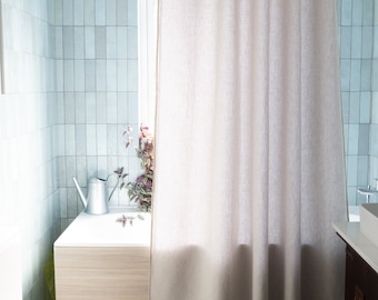 Extra long shower curtain with waterproof lining, linen shower curtain, custom shower drape