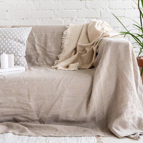 Linen Couch Cover Large Linen Sofa Slipcover Sofa Throw Etsy