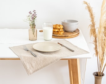Manteles individuales de lino natural - Manteles individuales de lino - Juego de manteles lavados para comer - Manteles individuales para almuerzo y cena - Juego de manteles individuales hechos a mano
