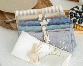 Ensemble de serviettes en lin, ensemble de serviettes de table en lin naturel lavé à la pierre, serviettes lavables, ensemble de serviettes, décoration de table, serviettes en lin