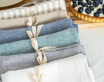 Servilletas de lino en varios colores, juego de servilletas de lino natural, servilletas de lino lavadas en piedra, servilletas de mesa, decoración de mesa de cocina