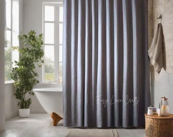 Waterproof linen shower curtain panel, wide linen shower drape with waterproof liner, linen douche curtain, custom clawfoot tub curtain