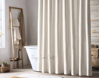 Waterproof linen shower curtain panel, wide linen shower drape with waterproof liner, linen douche curtain, custom clawfoot tub curtain