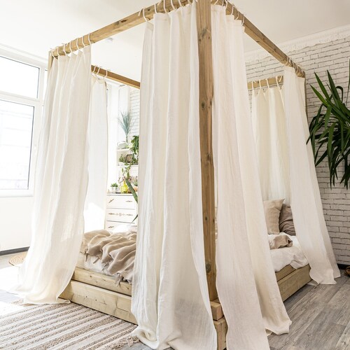 Tie Top Linen Curtain Panel for Canopy Bed Linen Bed Curtain Etsy