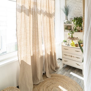 Linen curtain panels set of 2, semi sheer linen drapes, extra long curtains, back tab curtains for living room or bedroom, custom curtains