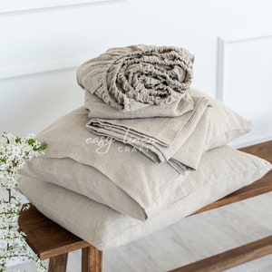 Sheet Set - Fitted Sheet, Flat Sheet, and 2 Pillowcases - Natural Linen Bedding - Queen, King Custom Sheets - Linen Bed Set - Linen Sheets