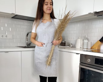 Unisex linnen schort met zak - natuurlijke zachte keukenschort voor mannen en vrouwen - gewassen linnen schort - klassiek schort - cadeau-idee