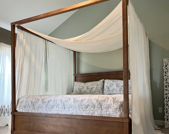 Bed Curtains, Linen Curtains for Canopy Bed, Canopy Curtains Set of 2 Bed Drapes, Off White Semi Sheer Linen Curtains, Canopy Drapes