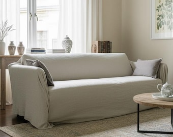 Linen sofa cover, loose fit cover, seamless linen couch cover, loveseat cover, linen slip cover, custom slipcover