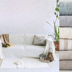 Linen Sofa Cover - Natural Linen Slipcover, Custom Couch Cover, Loose Fit Sofa Seat Cover, Protective Furniture Cover