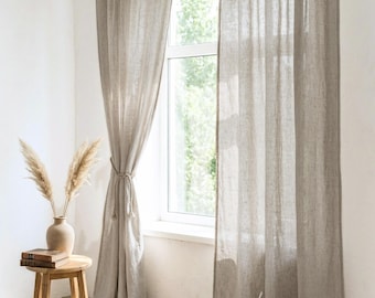 Tenda a pannello in lino - Parte superiore con passanti, drappeggio extra lungo semitrasparente - 1 pannello