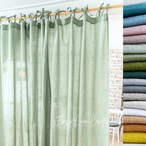 Linen curtain panel, tie top curtain drape, extra long curtain, semi sheer bedroom curtain, custom curtain, window treatment - 1 linen panel
