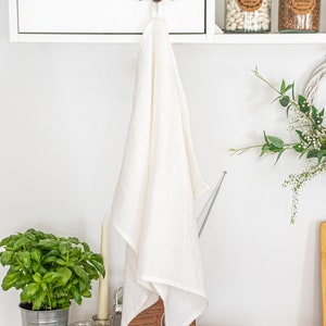 a towel hanging on a rack next to a potted plant