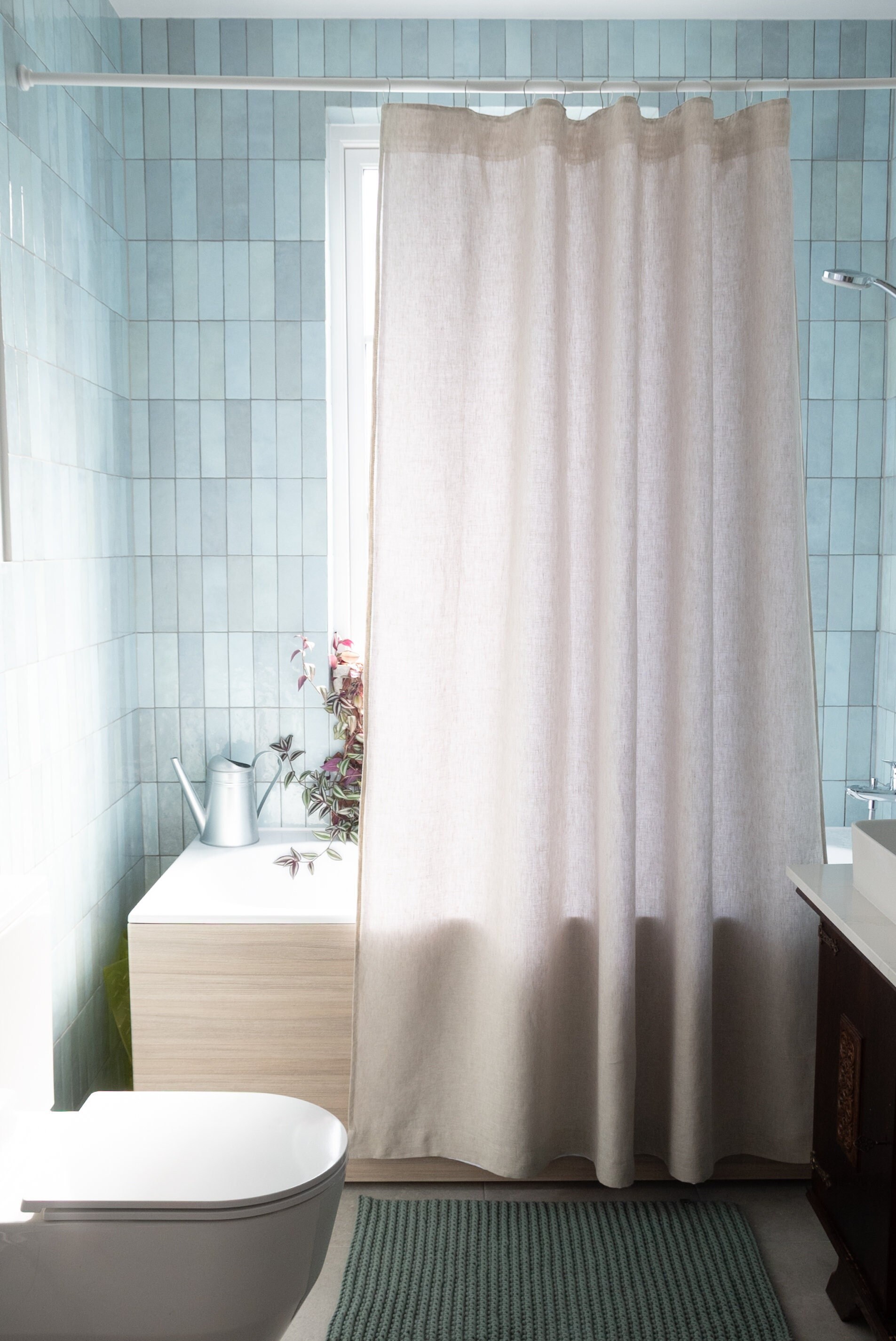 Tenda da doccia extra lunga con fodera impermeabile, tenda da doccia in lino,  telo da doccia personalizzato -  Italia