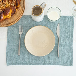 Washed Linen Placemats Set - Table Mat for Dish - Linen Place Mat - Farmhouse Kitchen Dining Accessory for Weddings Thanksgiving Christmas