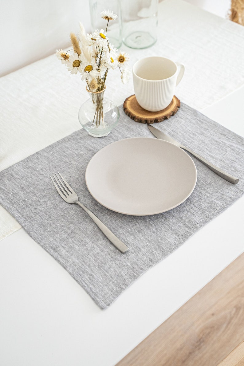 Linen Placemats Set Linen Place Mats Washed Linen Table Mat Dining Mats Natural Table Setting Modern Tableware Housewarming Gift image 1