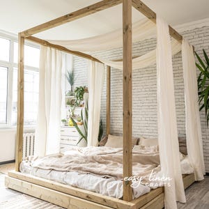 Linen canopy curtains (set of 2), four poster bed curtains, Off White linen curtain shawls, canopy bed curtains, canopy baldachin curtain