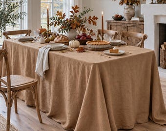 Linen Tablecloth for Thanksgiving, Natural Flax Table Cover, Custom Size Farmhouse Decor, Linen Table Cloth