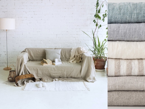 Natürlicher Leinen Sofabezug, Sofa Überwurf, Sofa Überwurf, Couch Überwurf, 2er Sofa Überwurf, Benutzerdefinierte Überwurf