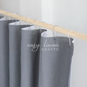 Waterproof linen shower curtain, extra long shower curtain, bath curtain with liner, bathroom curtain with button holes top, custom curtain