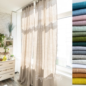 Semi Sheer Linen Curtains with Back Tabs, Extra Wide or Long Curtains, Curtains for Bedroom, Custom Curtains - Set of 2 Linen Drapes