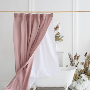 Waterproof Shower Curtain with Back Tabs, Linen Bathroom Curtain, Wide Bath Curtain, Extra Long Shower Curtain, Custom Clawfoot Tub Curtain