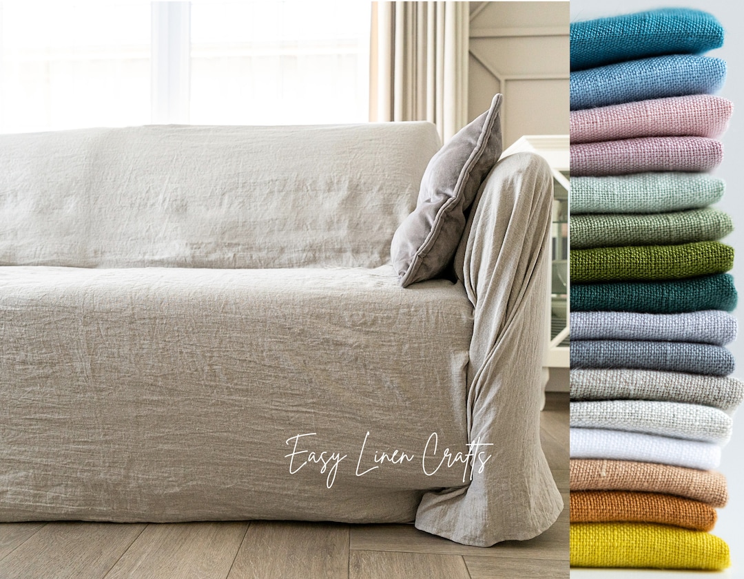 Rustic Linen Sofa Cover, Large Sofa Slipcover, Custom Loose Natural