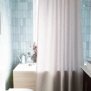 Extra long shower curtain with waterproof lining, linen shower curtain, custom shower drape, waterproof bath curtain panel