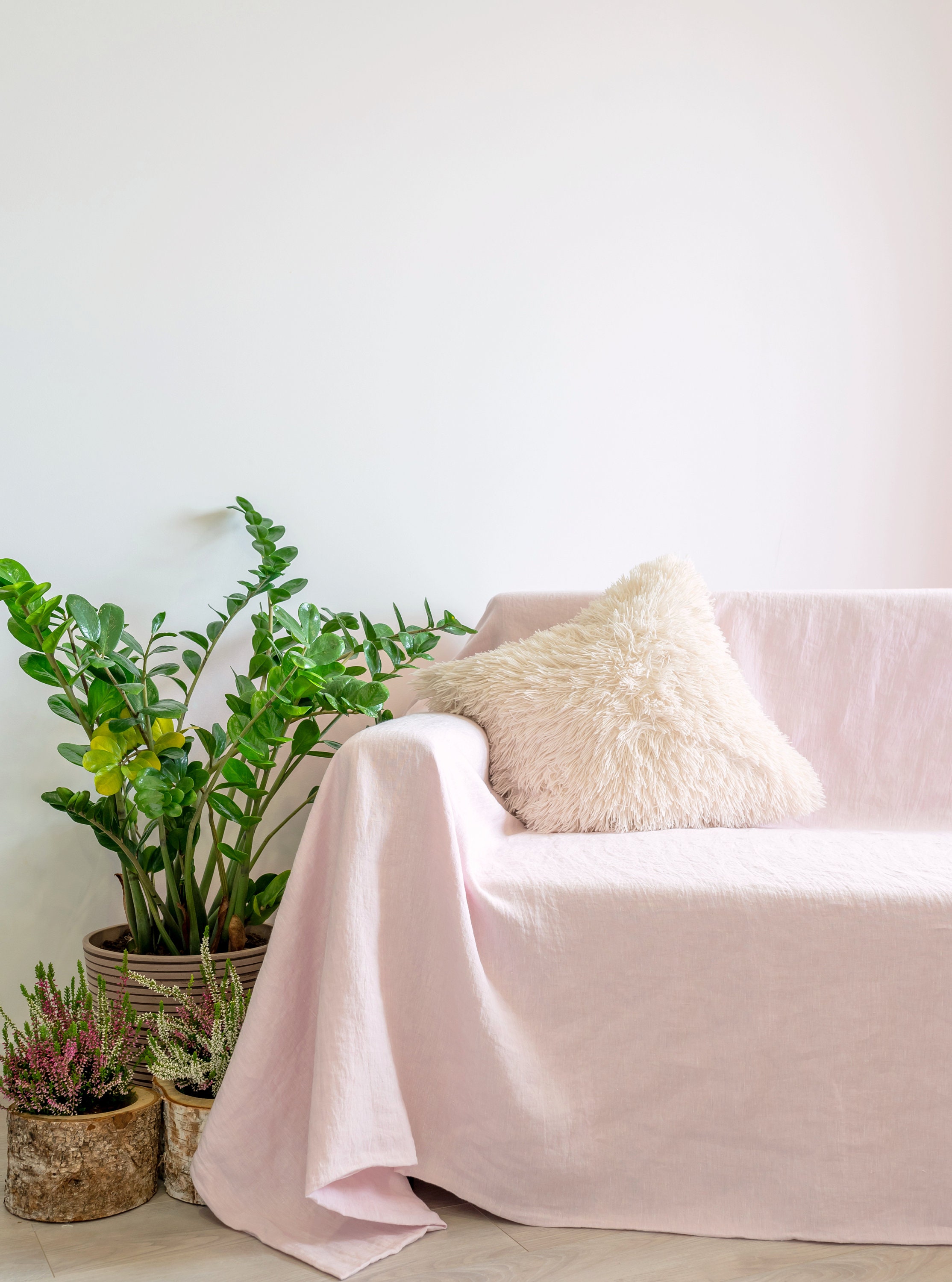 Linen sofa slipcover. Light pink linen couch cover. Custom Etsy