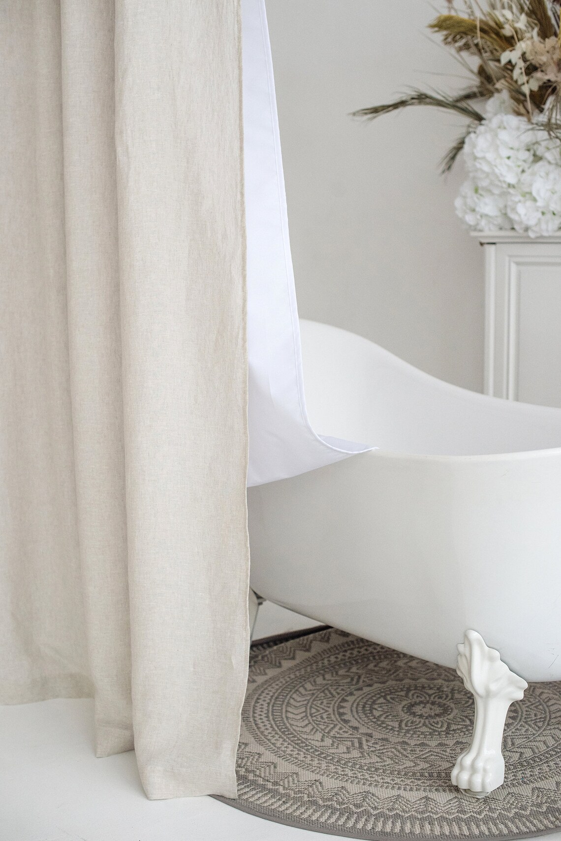 Waterproof Linen Shower Curtain Panel Wide Linen Shower Drape Etsy