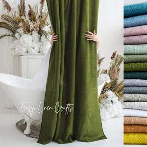Waterproof linen shower curtain panel, extra wide linen shower drape with waterproof lining, douche curtain, custom clawfoot tub curtain