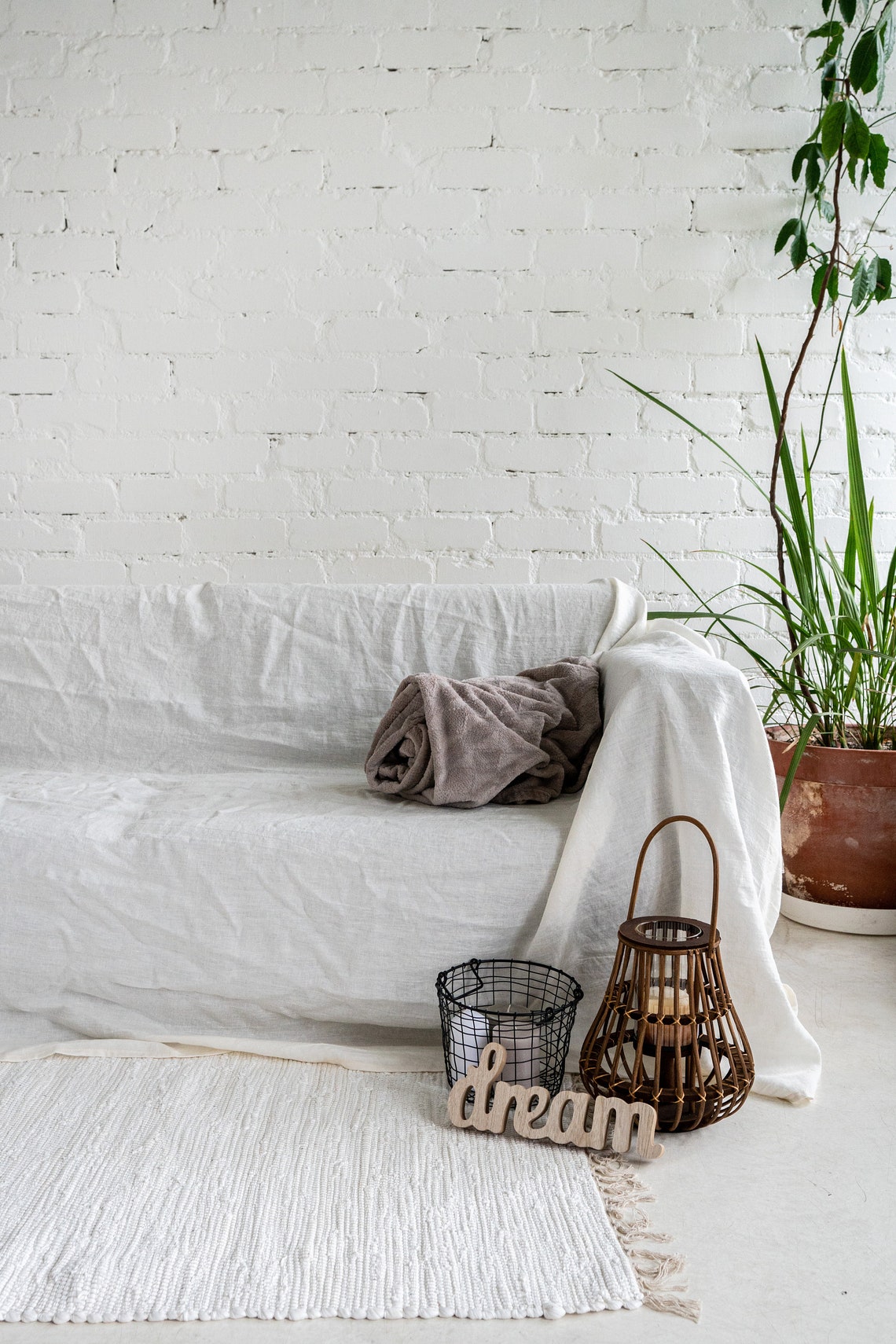 Off White Linen Couch Cover. Washed Fabric Loose Sofa Etsy UK