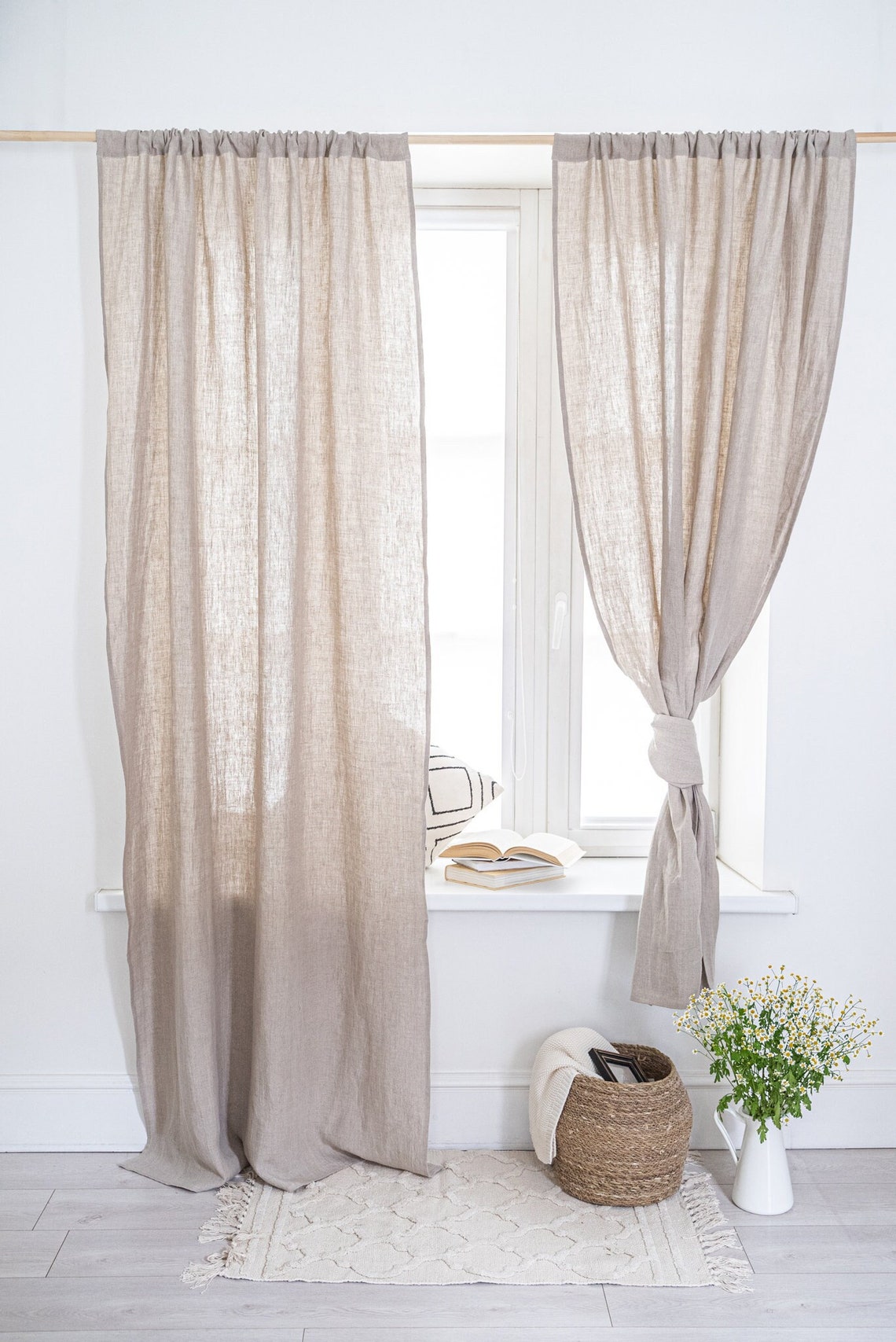 Extra Wide Rod Pocket Linen Curtain Panel. Natural Fabric Semi Etsy