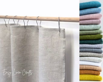 Waterproof linen shower curtain panel, long shower drape with buttonholes on top, wide natural linen bath curtain with liner, custom curtain