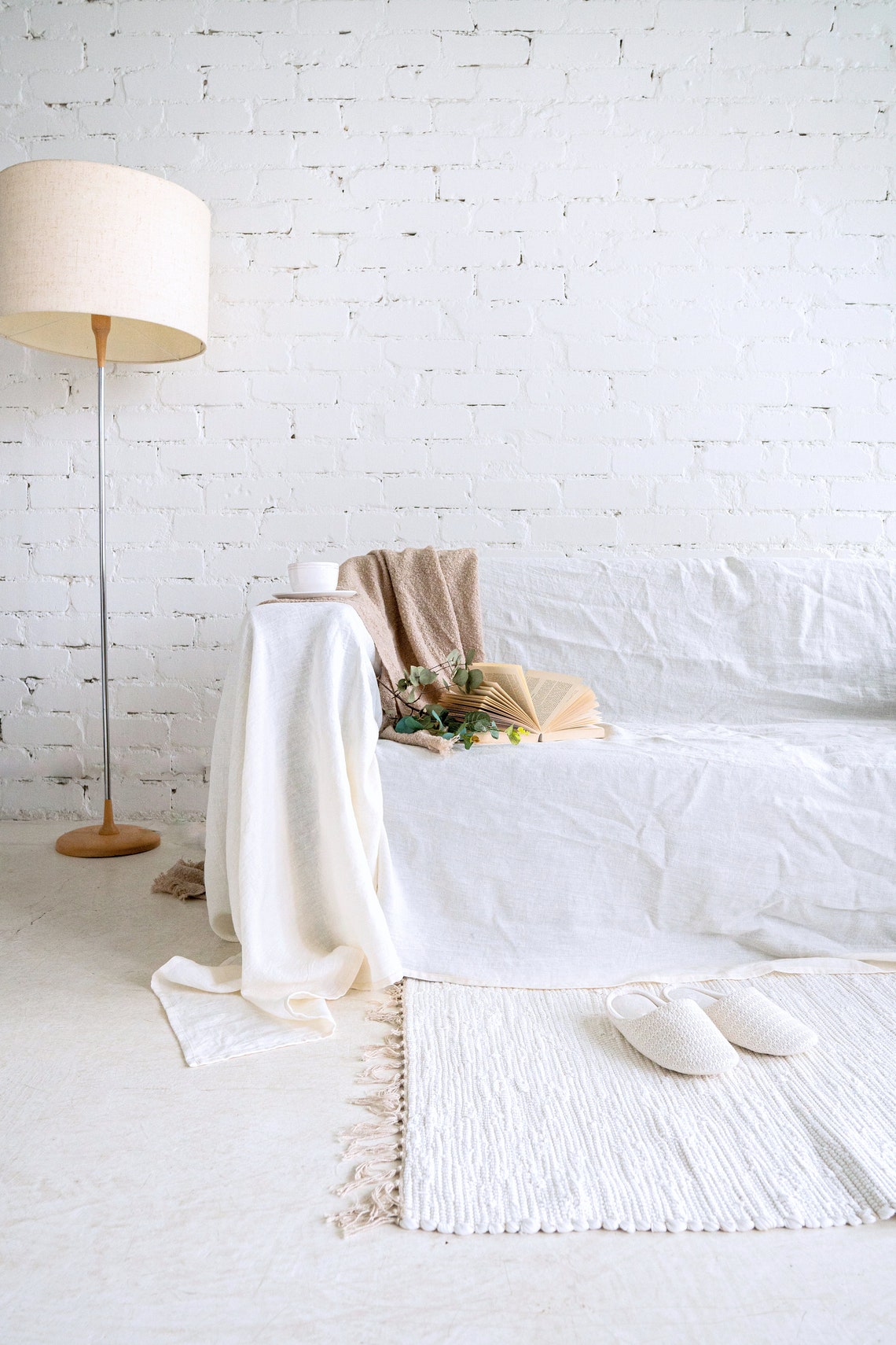 Off White Linen Couch Cover. Washed Fabric Loose Sofa Etsy UK