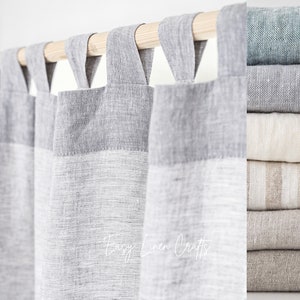 Tab Top Linen Curtain Panel, Semi Sheer Curtain, Extra Long Curtain, Wide Window Curtain, Custom Size Curtain - 1 Panel