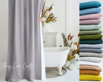 Linen shower curtain, extra long shower drape with waterproof liner, custom curtain, wide clawfoot tub panel, boho bathroom curtain