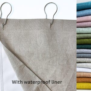 Waterproof linen shower curtain panel, shower drape with liner, extra wide shower curtain, long shower curtain, custom shower curtain